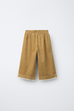 ZARA ВЕЛЬВЕТОВЫЕ БРЮКИ-КЮЛОТЫ С КРУЖЕВОМ, ОХРА