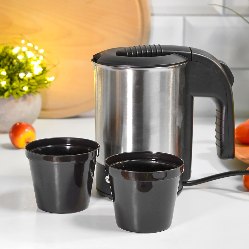 Чайник электрический дорожный 0,5л Sakura SA-2189, нерж с 2 стаканами