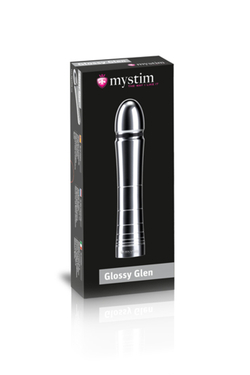 Фаллоимитатор Mystim Glossy Glen, электростимуляция, хирургическая сталь, серебряный, 14 см