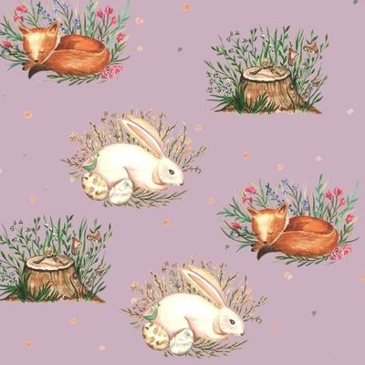 Лиса заяц с розовым фоном