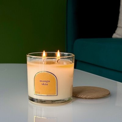 Подсвечник стеклянный 500 мл с дубовой крышкой и крафт-коробочкой