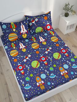 Постельное белье Сказка "Космос" 2-спальный Наволочка 50х70 см 2 шт Простынь 240х215 см Пододеяльник 175х215 см, перкаль