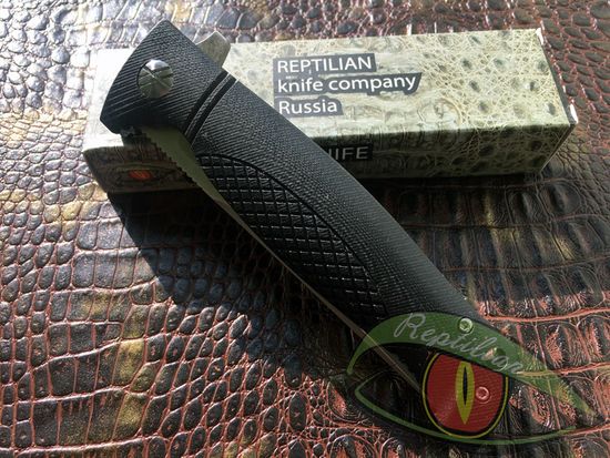 Складной нож Reptilian Джага-03 черный c клинком из стали D2, рукоять G10