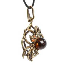 AM- 138 Подвеска «Паук» (латунь, янтарь)