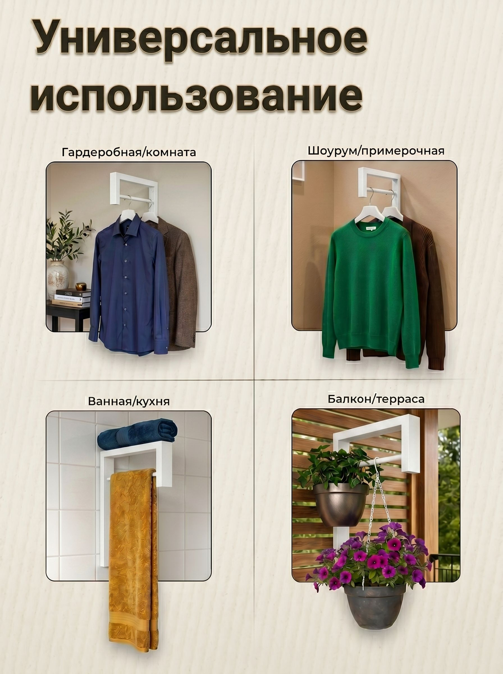 Вешалка настенная для прихожей для плечиков металлическая
