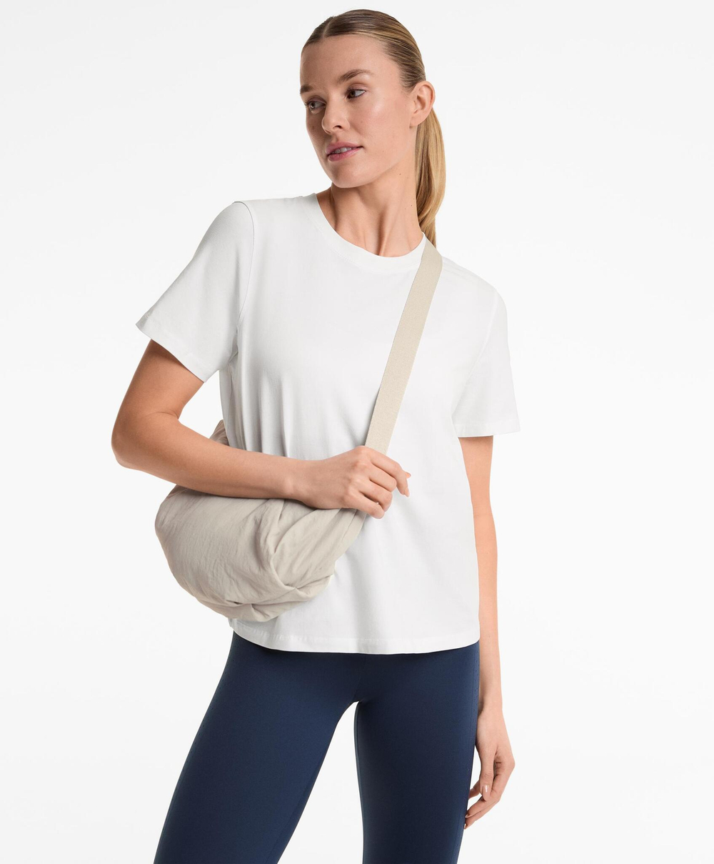 Oysho Футболка из смесового хлопка с коротким рукавом, белый