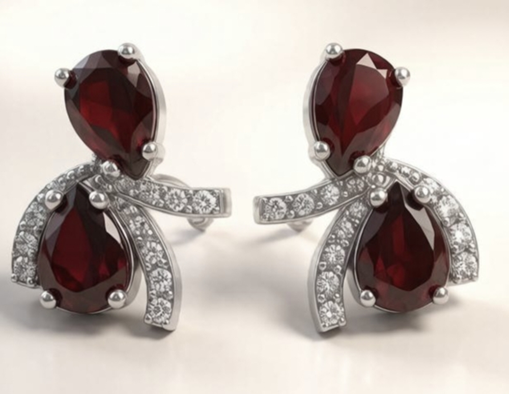 Ювелирные серьги из серебра 925 пробы с гранатами