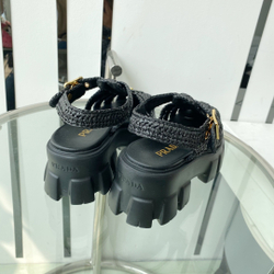Prada Monolith Crochet Cage Sandals