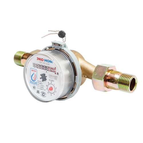 Счетчик воды универсальный ЭКО НОМ-15-110+КМЧ-15-ОК со штуцерами и встроенным обратным клапаном