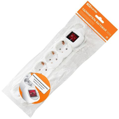 Удлинитель бытовой 5 гн, 3 м, ПВС, 3х1 мм2, с/з, 16 А, выкл, 250 В, TDM, У03В, SQ1303-0121