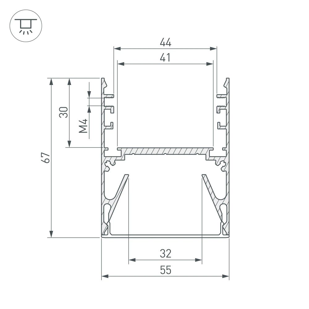 Профиль с экраном ALU-LINE-DUO-2000 ANOD+OPAL (Arlight, Алюминий) 024188
