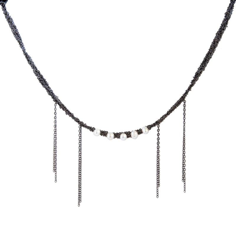 Плетенное ожерелье с жемчугом – Черный