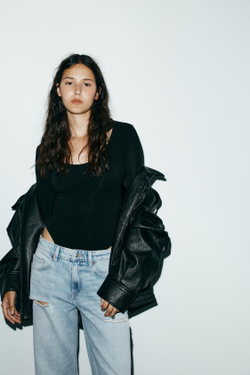 ZARA МЯГКОЕ БОДИ С ДЛИННЫМИ РУКАВАМИ, ЧЕРНЫЙ