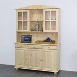 Шкаф витрина 132х39х192, Лена, стеклянная, трехдверный, массив сосны, буфет для кухни, для посуды, лак, Dipriz