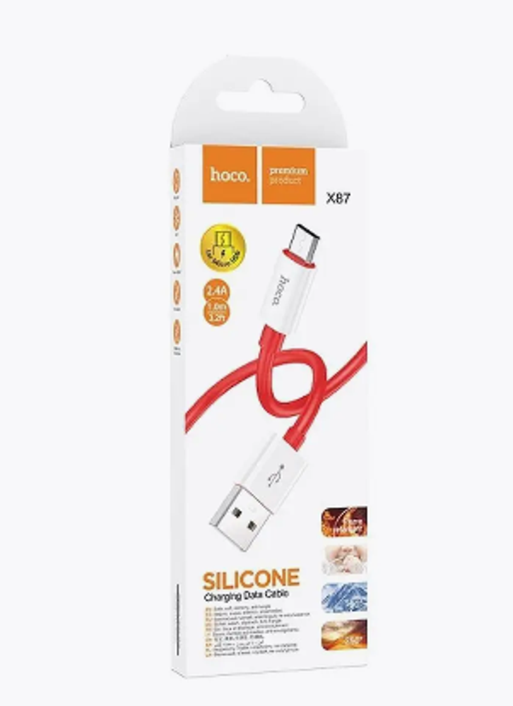 Кабель HOCO X87 USB-microUSB 2.4A 1м Silicone Red
