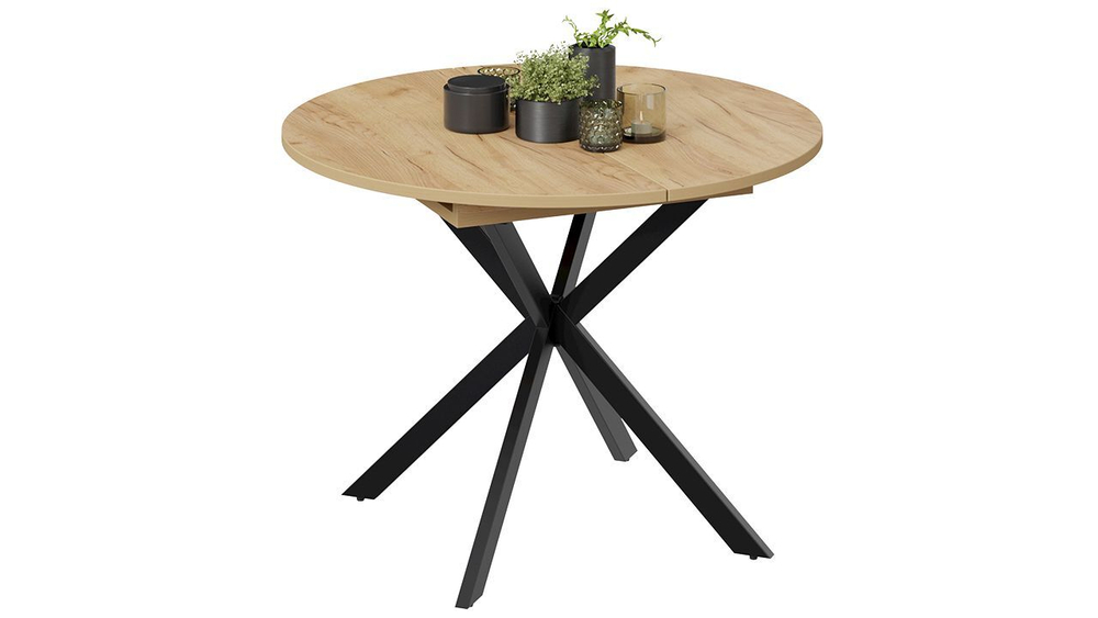 Стол кухонный обеденный круглый раздвижной Белый/Чёрный Муар, Мэдисон, 100,1х100х75 см