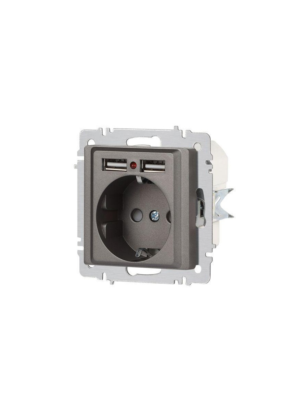 Розетка 1-м СП Accent 6-410-09 16А IP20 250В P+E Schuko + 2хUSB защ. шторки титан Intro Б0063711