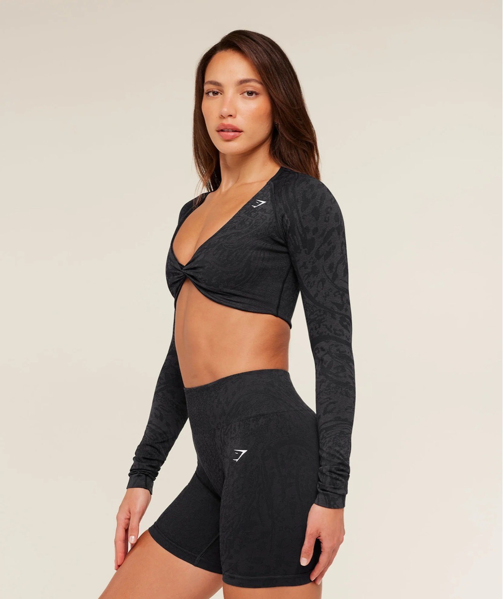 Топ GYMSHARK Adapt Animal X Whitney Long Sleeve Crop Top Black