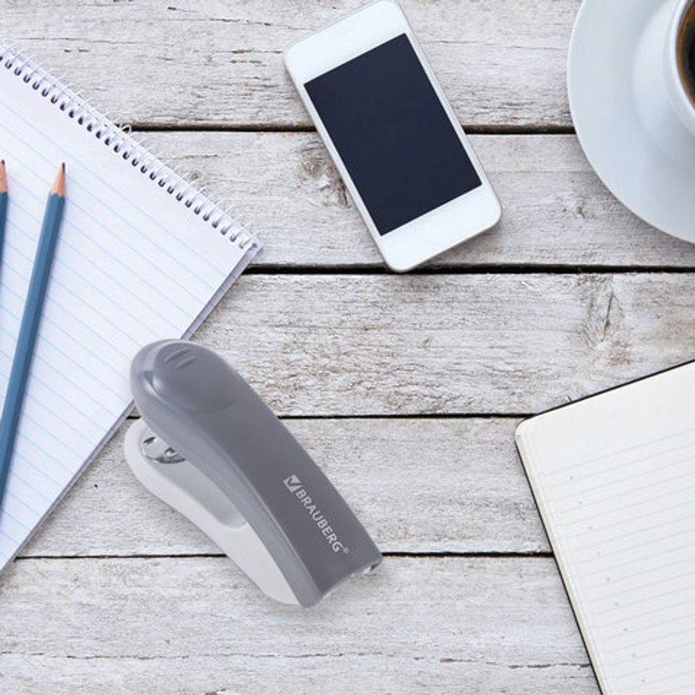 Степлер №24/6, 26/6 BRAUBERG "Original", до 25 листов, серый, 222535