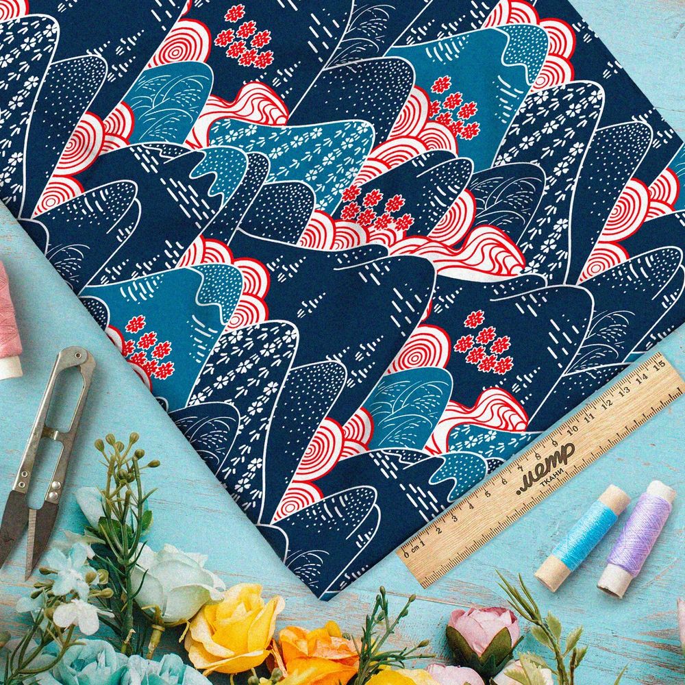 Ткань блэкаут контрастные горы в негативе