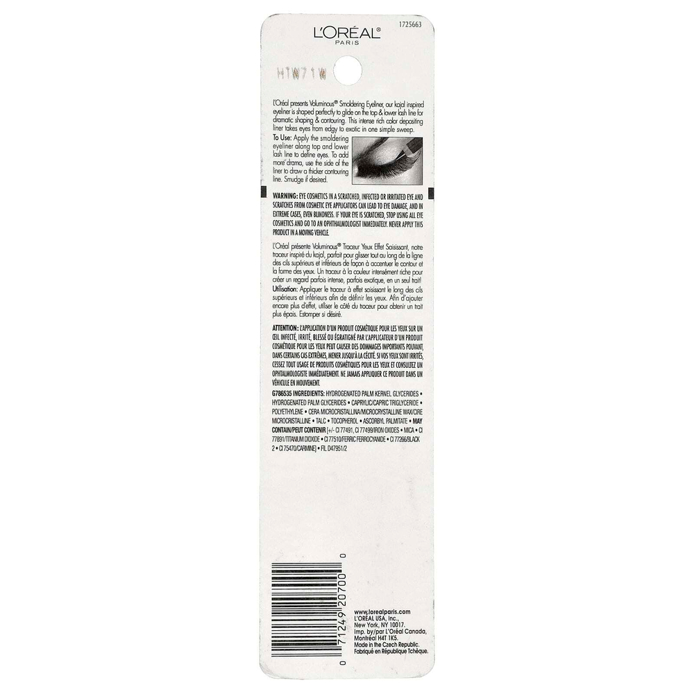 L'Oréal, Voluminous®, подводка-карандаш для глаз, оттенок 645 черный, 2,48 г (0,087 унции)