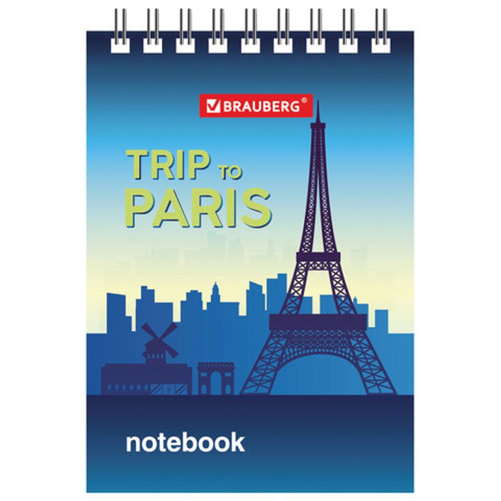 Блокнот МАЛЫЙ ФОРМАТ (75х105 мм) А7, 40 л., гребень, картон, клетка, BRAUBERG, "Города", 129856