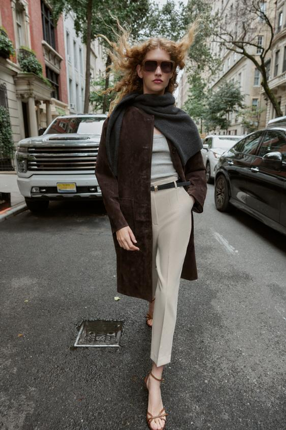 ZARA БРЮКИ С ВЫСОКОЙ ПОСАДКОЙ И РЕМНЕМ, СВЕТЛЫЙ ЖЕЛТО-КОРИЧНЕВЫЙ