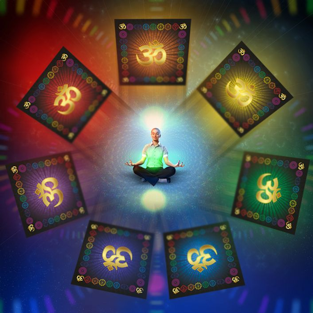 Скатерть для медитаций и йоги "АУМ" - голубой