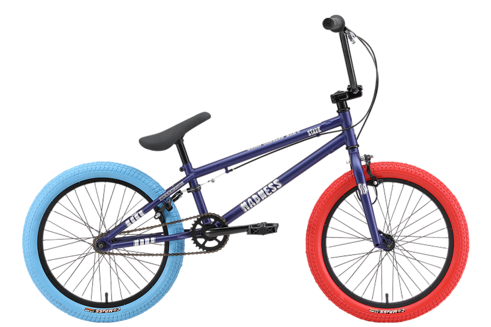 Велосипед 20" STARK'24 Madness BMX 1  темно синий матовый/серебристый синий/красный