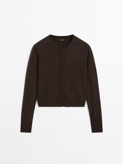 Massimo Dutti Короткий кардиган с обтяжными пуговицами, шоколадный