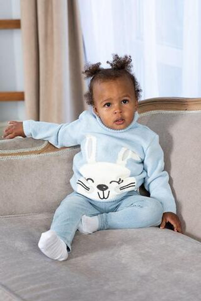 Свитер для девочек "Зая" р-р 74-80, голубой 2143