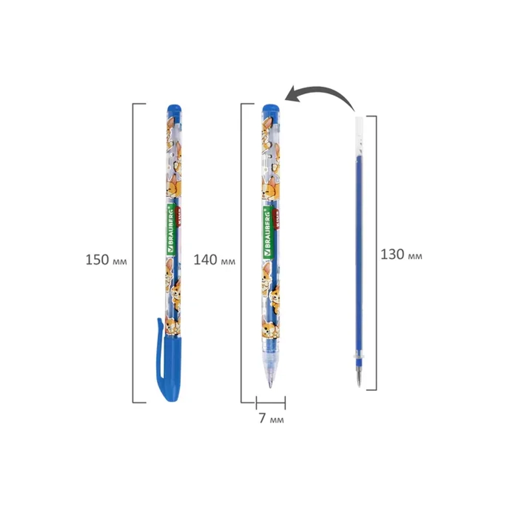 Ручки гелевые набор 6 шт. BRAUBERG KIDS CUTE ANIMALS корпус с печатью, узел 1 мм, линия письма 0,7 м