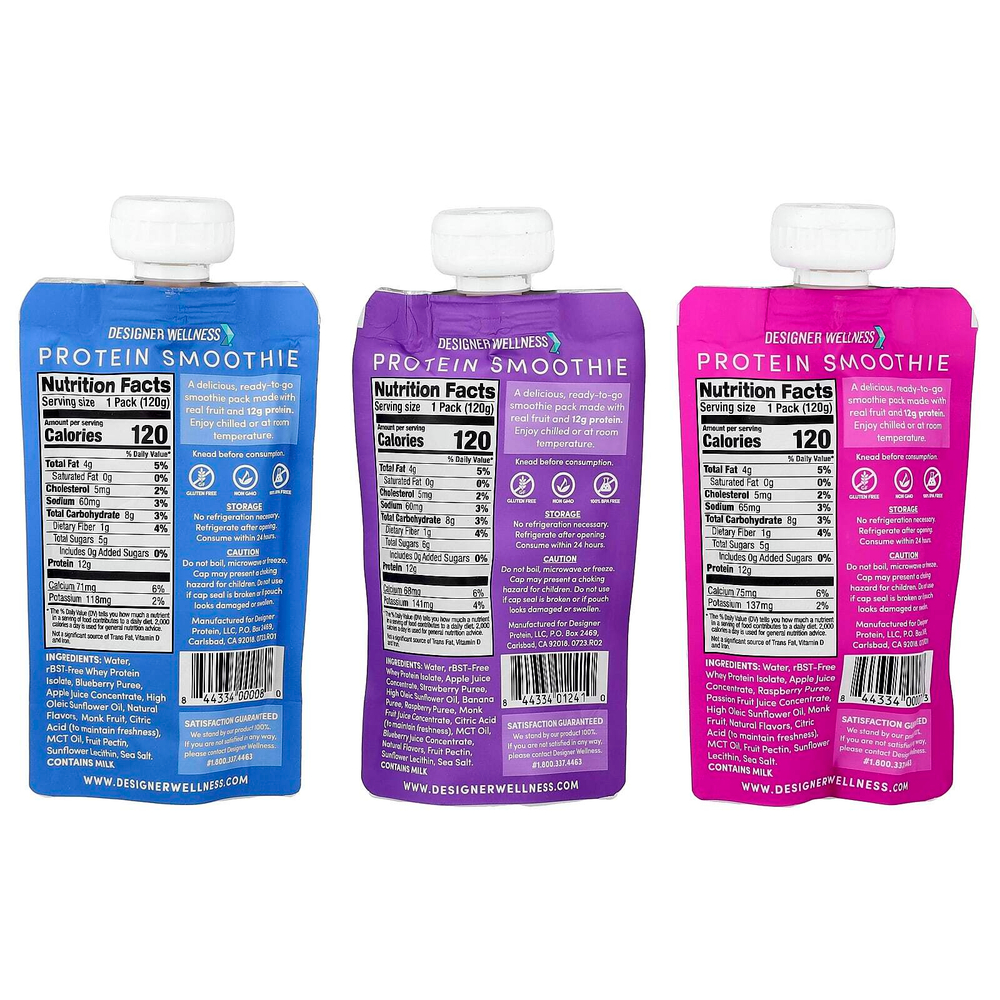 Designer Wellness, Протеиновый смузи, пробный набор, 12 пакетиков по 120 г (4,2 унции)