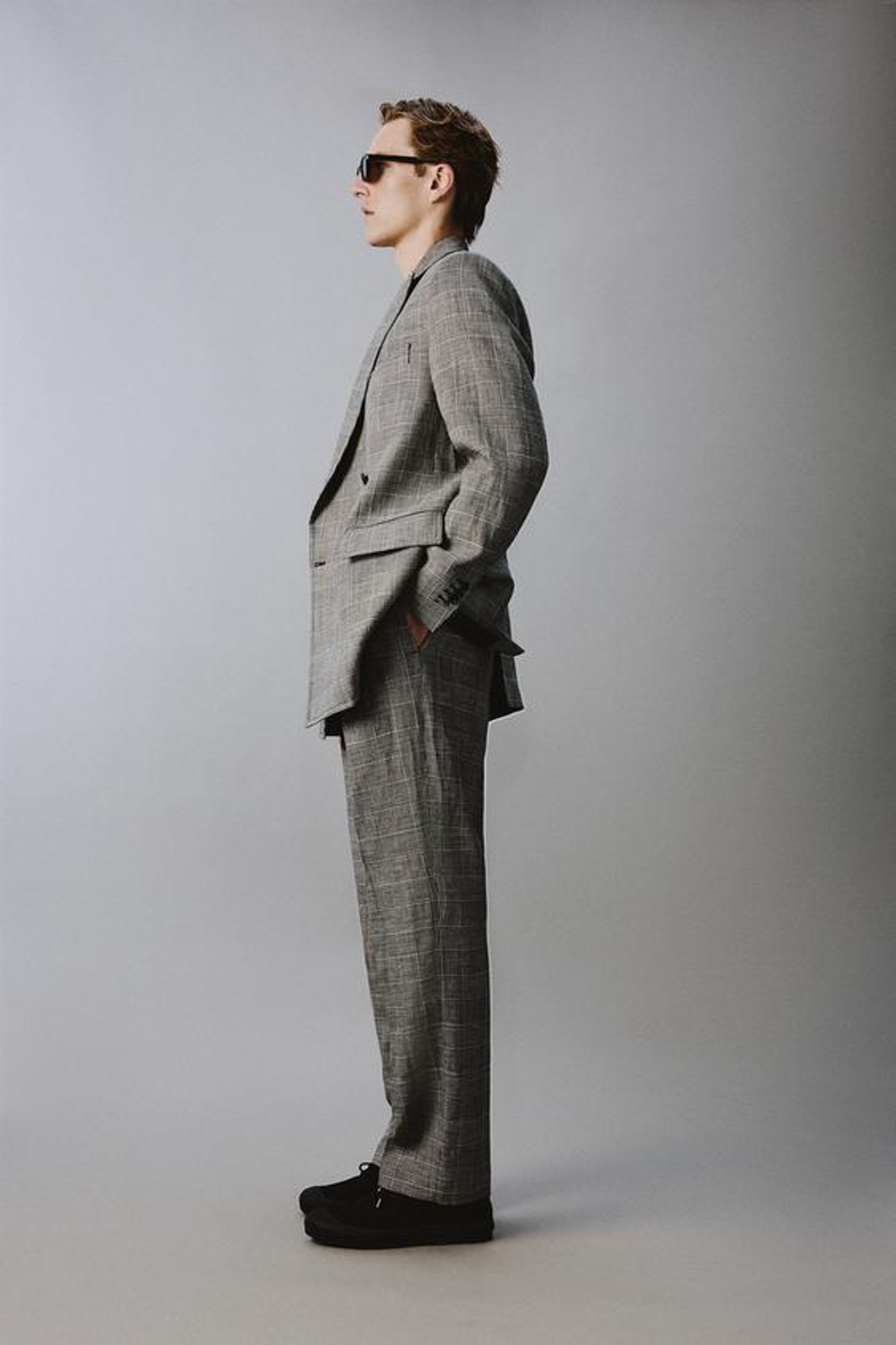 ZARA X AARON LEVINE ДВУБОРТНЫЙ БЛЕЙЗЕР ИЗ ШЕРСТИ И ЛЬНА В КЛЕТКУ, БЕЛЫЙ/ЧЕРНЫЙ