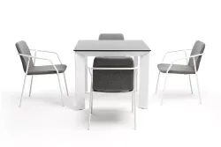 "Венето" обеденная группа на 4 персоны со стульями "Марокко", каркас белый, роуп серый