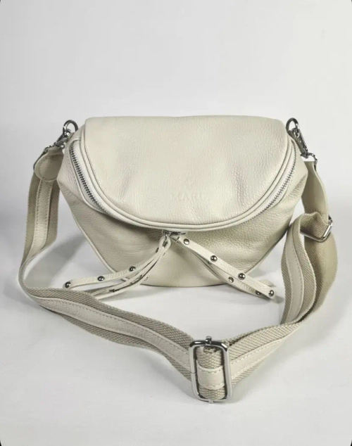 Женская кросс-боди сумка из натуральной кожи молочного цвета