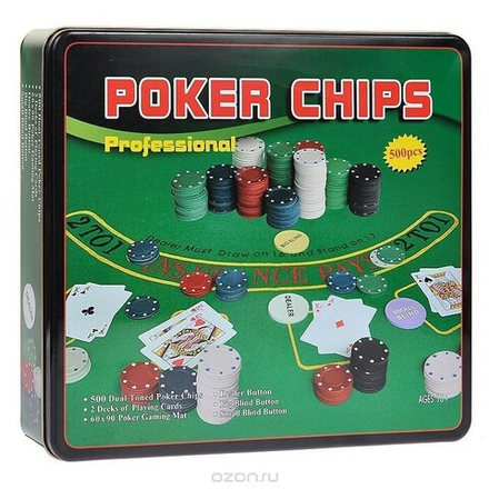 Настольная игра "Покерный набор на 500 фишек в металлической коробке"