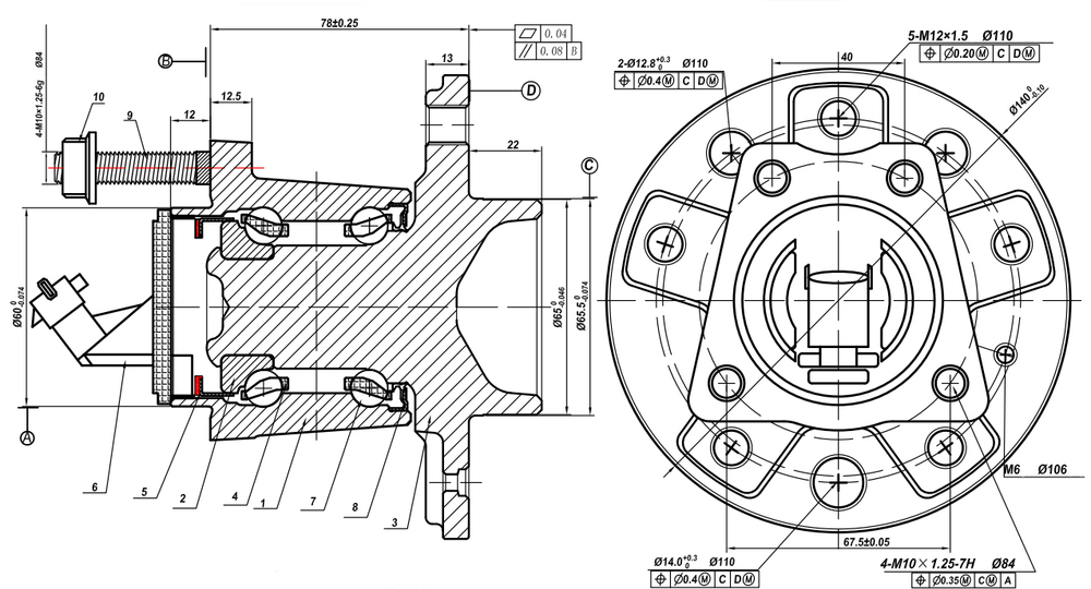 Ступица задняя в сборе L=R OPEL Astra H/Zafira B /5 болтов GANZ GIM03041
