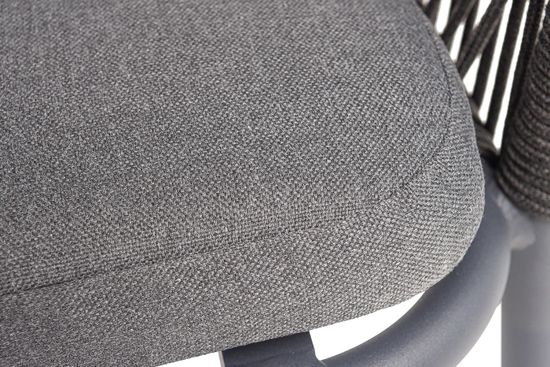 "Лион" стул плетеный из роупа, каркас из стали темно-серый (RAL7024) муар, роуп темно-серый круглый, ткань темно-серая 027