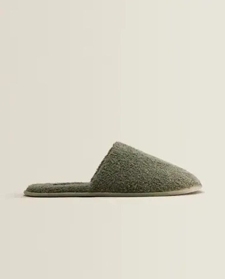 ZARA HOME ТАПОЧКИ ИЗ МАХРОВОЙ ТКАНИ, ХАКИ