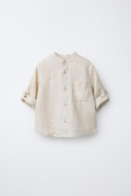 ZARA РУБАШКА ИЗ 100% ЛЬНА, СВЕТЛО-БЕЖЕВЫЙ