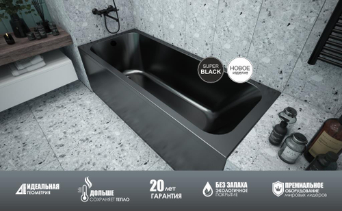 Ванна акриловая "Strict Black" 160*70*57см (глубина 44см) без экрана и ножек
