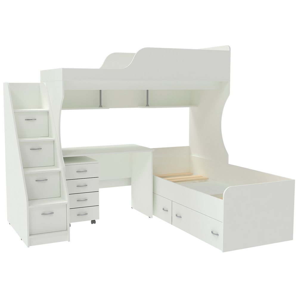 Двухъярусная кровать КарИВи Дуэт-5 с лестницей Комод КарИВиом Белый  Белый