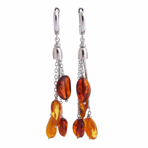 Серьги с натуральным янтарём на цепочках
