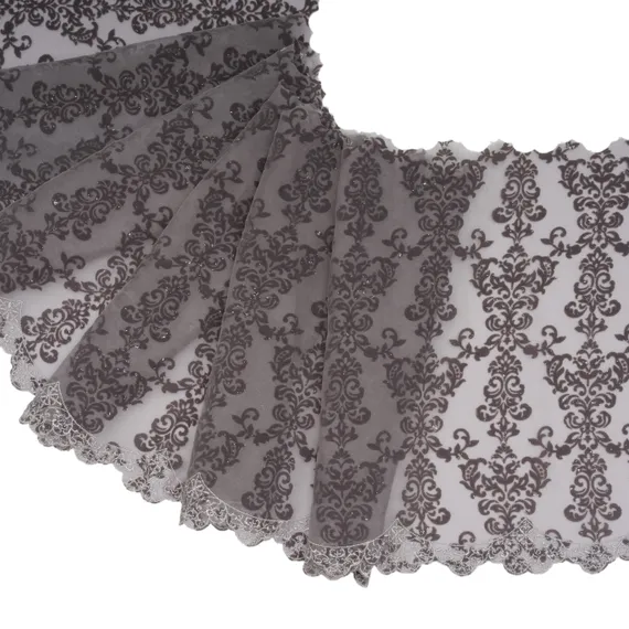 Кружево флок на сетке пепельный 25 см