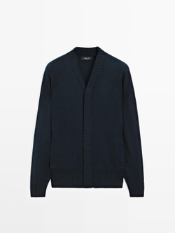 Massimo Dutti Кардиган с V-образным вырезом, темно-синий