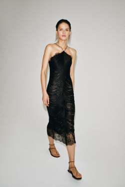 ZARA ДЛИННОЕ ПЛАТЬЕ С БАХРОМОЙ ZW LIMITED EDITION, ЧЕРНЫЙ