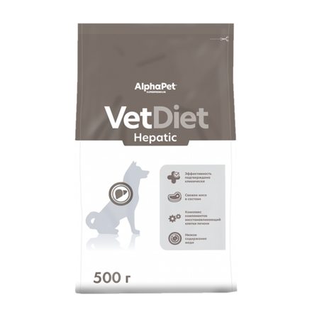 Сухой диетический корм AlphaPet VetDiet HEPATIC для взрослых собак всех пород при заболеваниях печени