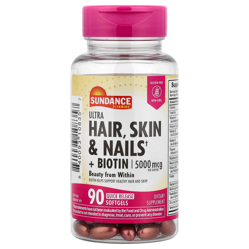 Sundance Vitamins, Ultra Hair, Skin и Nails с биотином, 90 капсул быстрого высвобождения