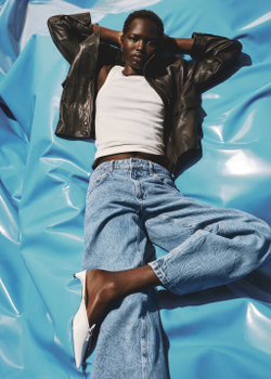 Прямые джинсы из жатой ткани